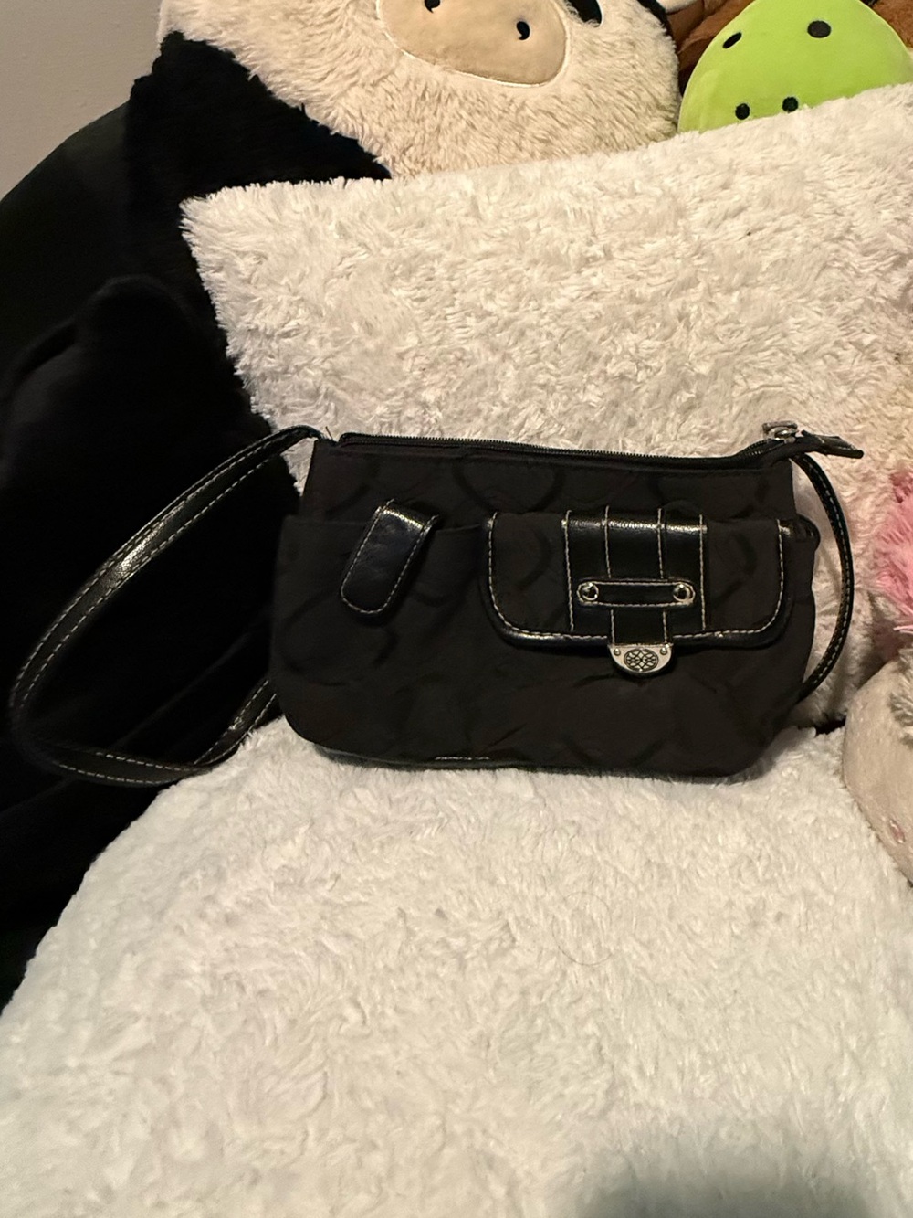Black Shoulder Bag with Front Buckle Detail